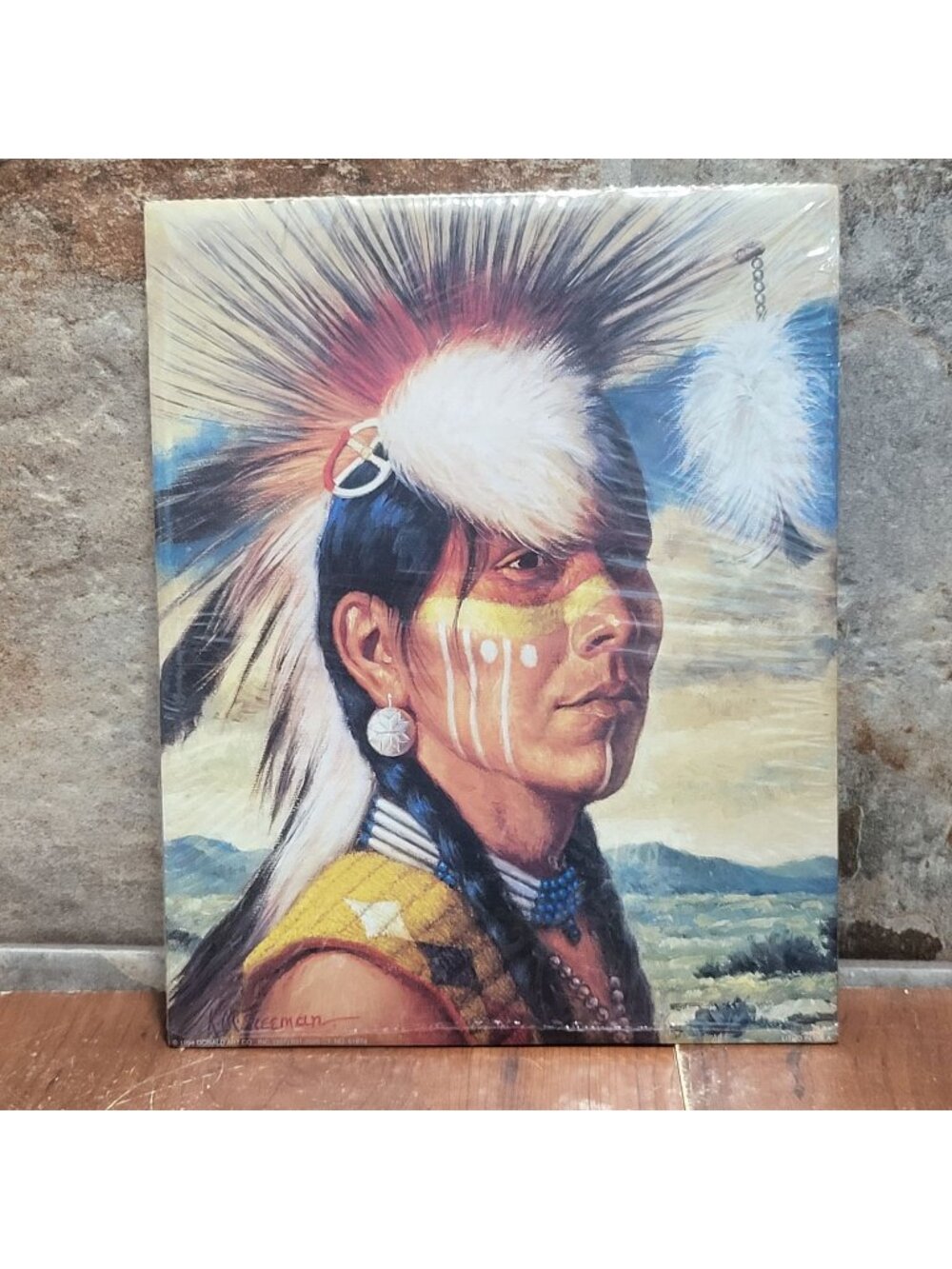 Vintage Unframed Native American Traditional Headdress Art Print 1984 Kenneth M